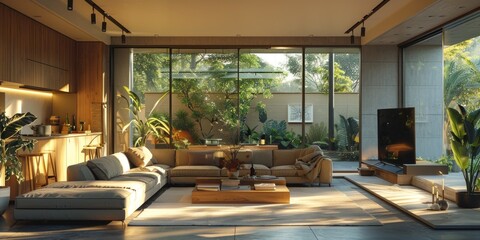 fully furnished living room with various furniture pieces and a modern flat-screen TV.