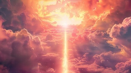Fototapeta premium heavenly path leading to spiritual enlightenment divine light and ethereal clouds religious concept illustration