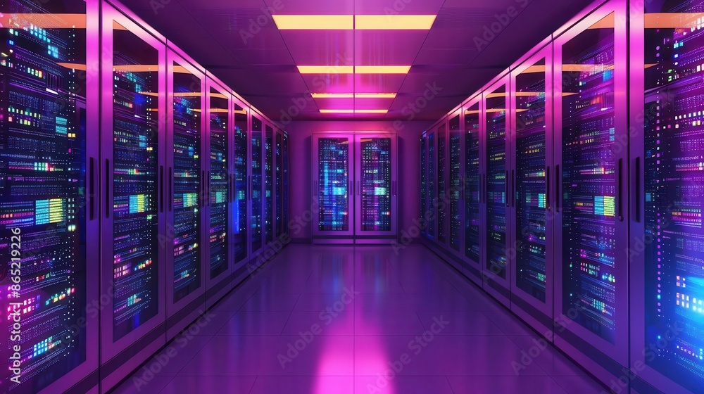 Aufkleber hightech data server center with glowing lights cloud computing infrastructure futuristic digital il
