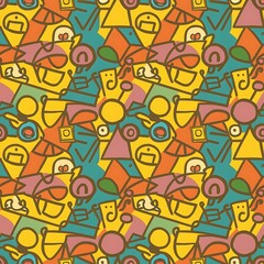 Fun colorful line doodle seamless pattern. Creative minimalist style art background Wallpaper