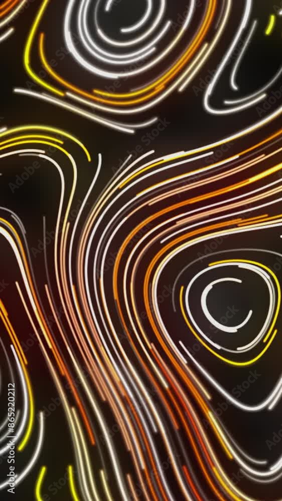 Poster topographic pattern with neon lines. motion. beautiful neon lines move in curved streams creating ov