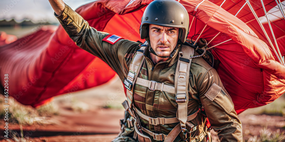 Wall mural Paratrooper descending with parachute