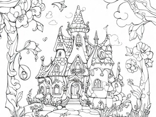 Fototapeta premium Coloring book. Fairytale castles for children to color. Vector illustration. white background