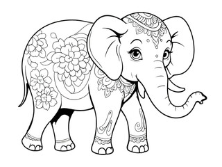 Fototapeta premium coloring book Flower pattern elephant . Vector white background