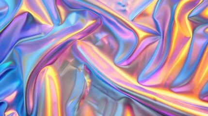 Fototapeta premium iridescent holographic satin fabric background with wavy folds and creases trendy modern texture studio photography