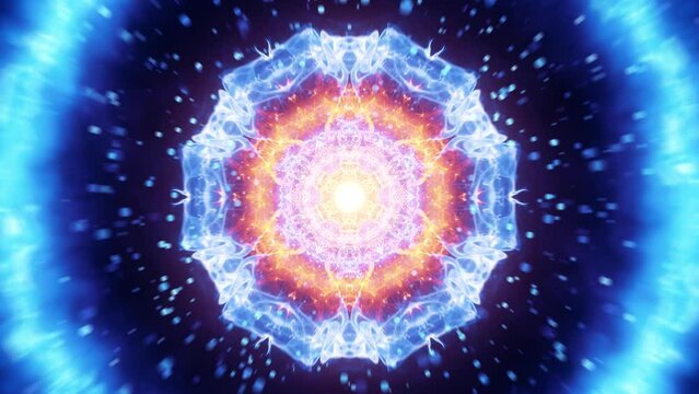 Flight to the Mandala Tunnel. Multicolored Radial Abstract Pattern. Looped video.