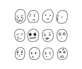 Set of cartoon face expressions in line hand drawing.