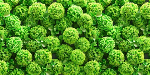 Aerial view of dense, vibrant green plants creating a rich tapestry of foliage. The diverse textures and shades of green, from moss to broad leaves,