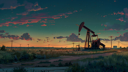 Golden Hour in the Oil Field: The Rhythm of Pump Jacks