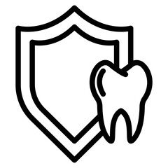 protection of healthy teeth with braces and shield icon symbol for dental care.