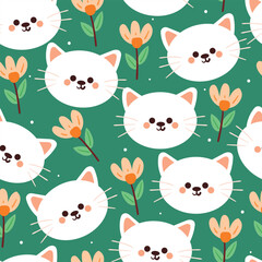 seamless pattern cartoon cat and flower. cute animal wallpaper for textile, gift wrap paper