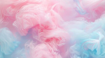 Fototapeta premium Abstract close-up of pastel pink and blue swirls resembling cotton candy dream, evoking childhood fairground memories.