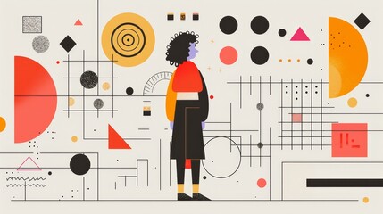 Create minimalist vector design for website layout, interface, or corporate style with geometric shapes, fonts, and colors, featuring neubrutalism concept and