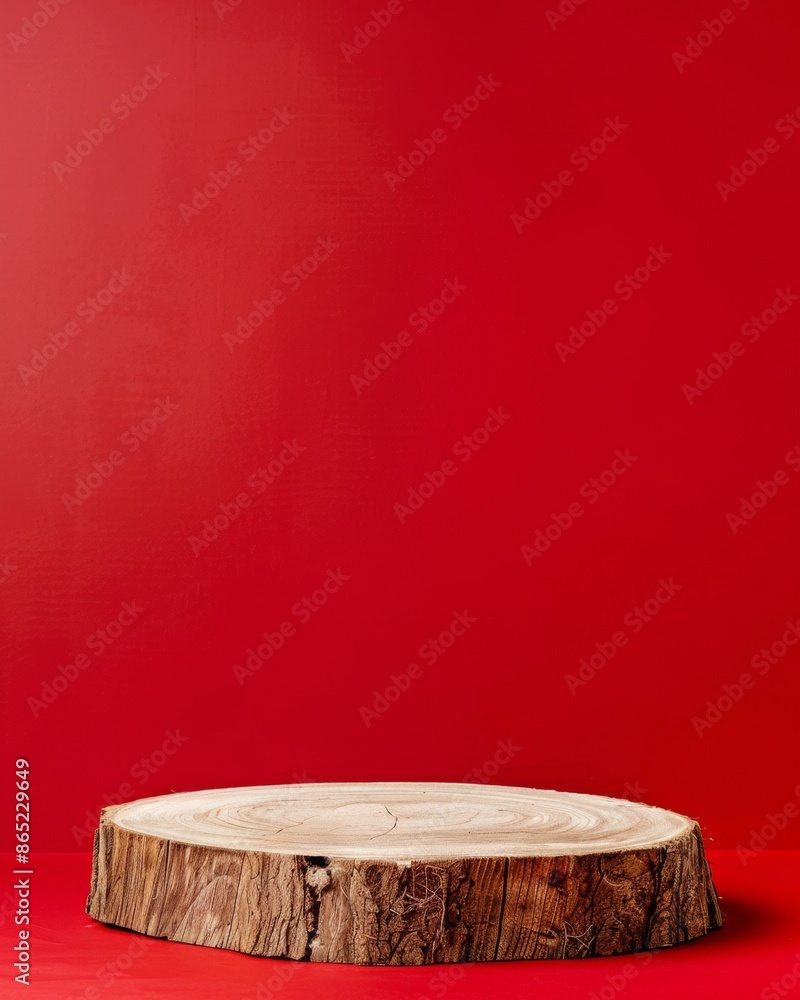 Aufkleber Minimalist Red and Black Gradient Background with Textured Wooden Podium for Product Display