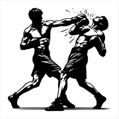 Boxer Silhouette. Strong fighter. Direct kick. Sportsman on training. Sparing. A boxer stands with pose vector silhouette. Martial skills demonstration.