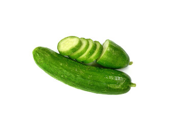 Cucumber isolated on white background. Fresh cucumber, chopped cucumber, isolated on white.