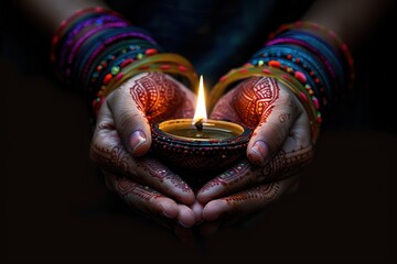 Indian Festival Diwali, lamp in hand