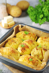 Hasselback potatoes - typical Swedish cuisine
