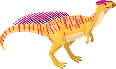 Cartoon wannanosaurus dinosaur character, jurassic period prehistoric animal. Vector personage of wannanosaurus lizard dino with funny tail and head crest. Prehistoric jungle forest stripped sauropod © Vector Tradition