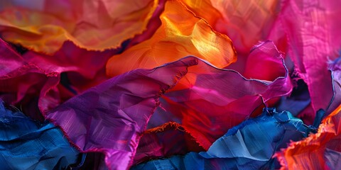 Vibrant Rupture Abstract Torn Fabric in Bold Contrast, Abstract textile art, Bold color contrast, Contemporary fabric design, Vibrant torn patterns