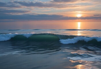 Fototapeta premium sunset over the sea, sand beach, summer day, some clouds, pink light
