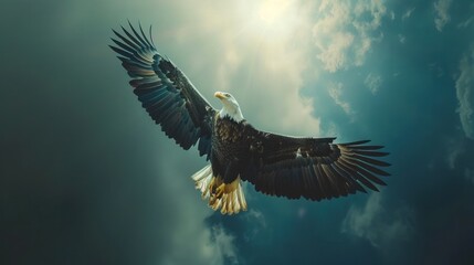 Obraz premium An American flag is soaring through an eagle's wings in this gritty patriotic concept. Memorial Day, Veterans Day, Presidents' Day, and Flag Day celebrations and marketing materials.