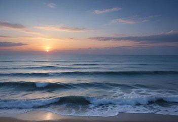 Fototapeta premium sunset over the sea, sand beach, summer day, some clouds, pink light