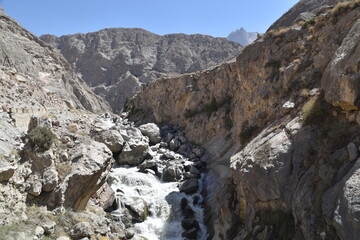The stunning turquoise lake Iskanderkul and surrounding mountains and valleys in Tajikistan, Central Asia