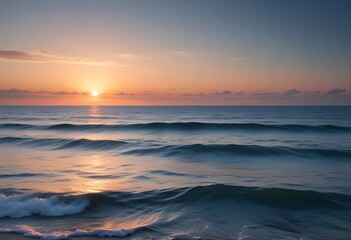 Obraz premium sunset over the sea, sand beach, summer day, some clouds, pink light