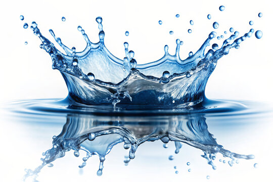 Splash of blue water with drops and splashes on a white background, close-up, isolate