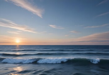 Fototapeta premium sunset over the sea, sand beach, summer day, some clouds, pink light