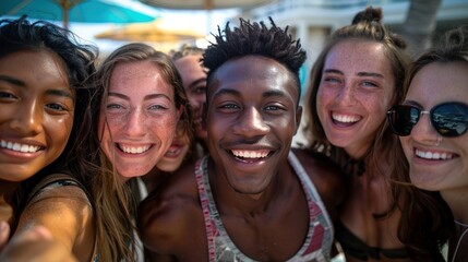 Fototapeta premium A group of happy friends studying abroad together