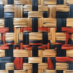 Basketweave pattern with Filipino banig mat designs, natural fibers, no blur,