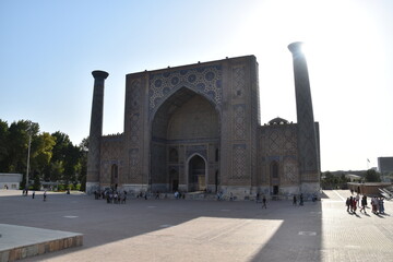 The stunning architecture on the old Silk Road with the Registan Madrasas in Samarkand, Uzbekistan 