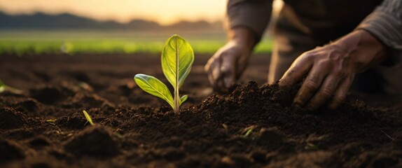 Expert hand of farmer checking soil health before growth a seed of vegetable or plant seedling, Business or ecology concept, analyze complex data sets in real-time, with a digital interface overlaid o