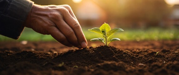 Expert hand of farmer checking soil health before growth a seed of vegetable or plant seedling, Business or ecology concept, analyze complex data sets in real-time, with a digital interface overlaid o