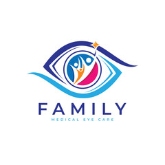 Obraz premium Family Medical Eye Care logo design. Symbol of family group combined with eye shape. modern design template.