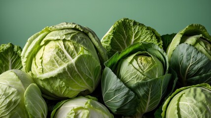 Fototapeta premium Various cabbages with green leaves, cooking, vegetable and healthy food concept.