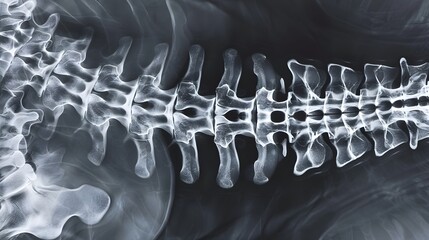 Fototapeta premium X-Ray of a Spine: Lateral X-ray view of a human spine, highlighting vertebrae and spinal alignment. 