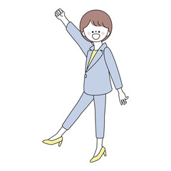 エイエイオーと拳をあげるスーツの女性のイラスト