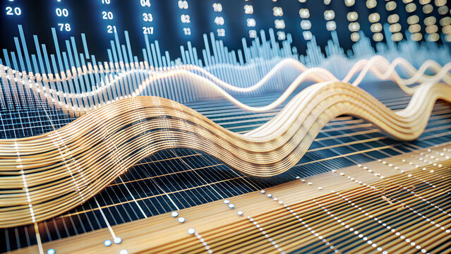 a digital representation of a wave of data against a dark background