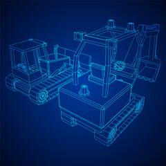 Heavy equipment excavator machine manufacturing power equipment for open pit mining. Wireframe low poly mesh vector illustration