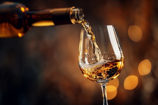 Vintage fortified wine poured into crystal glass Blank space