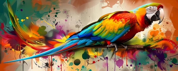 Fototapeta premium a parrot flat design side view theme of exotic wildlife water color Split-complementary color scheme, isolated on white,