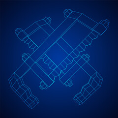 Hacksaw manual or Hand hacksaw. Wireframe low poly mesh vector illustration