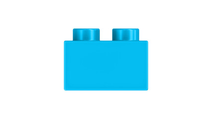 Cyan Block Isolated on a White Background. Close Up View of a Plastic Children Game Brick for Constructors, Side View. High Quality 3D Rendering with a Work Path. 8K Ultra HD, 7680x4320, 300 dpi