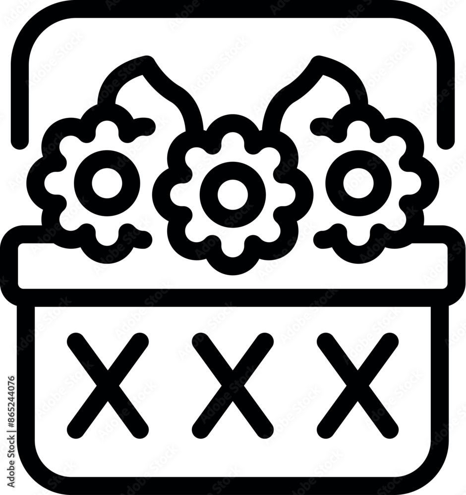 Poster line icon of a basket full of gears representing the automation of a business process