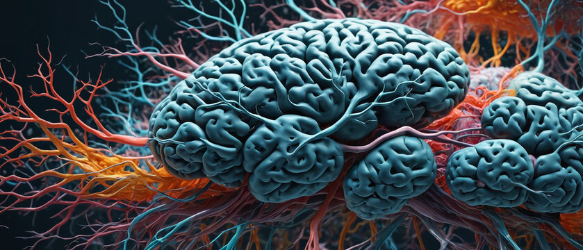 A dramatic depiction of the brain's neurogenesis process, with neural stem cells and newly formed neurons depicted in rich, textured layers of oil paint, Generative AI