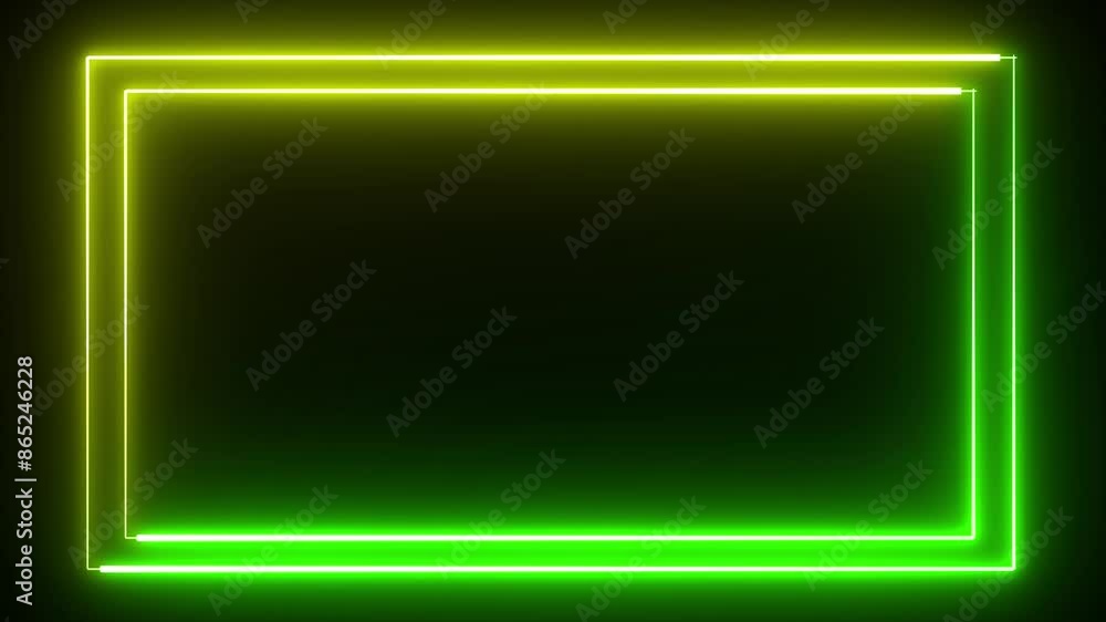 Poster neon blue and yellow effect rectangle frame loop background. glowing abstract rectangle shape line a