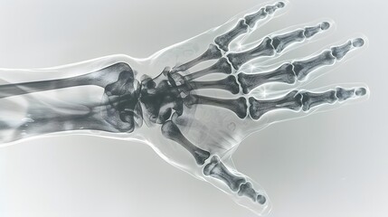 X-Ray of a Hand: X-ray image of a human hand, displaying intricate bone details and joints.
